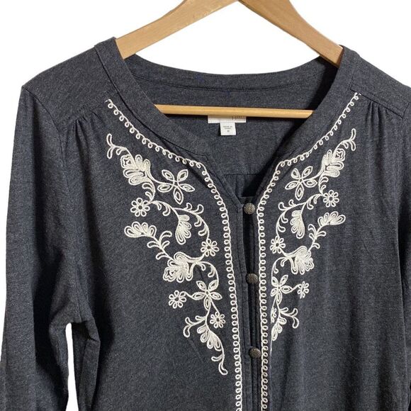 J.JILL Button Down Embroidered Tunic Blouse Shirt Top - Picture 2 of 9
